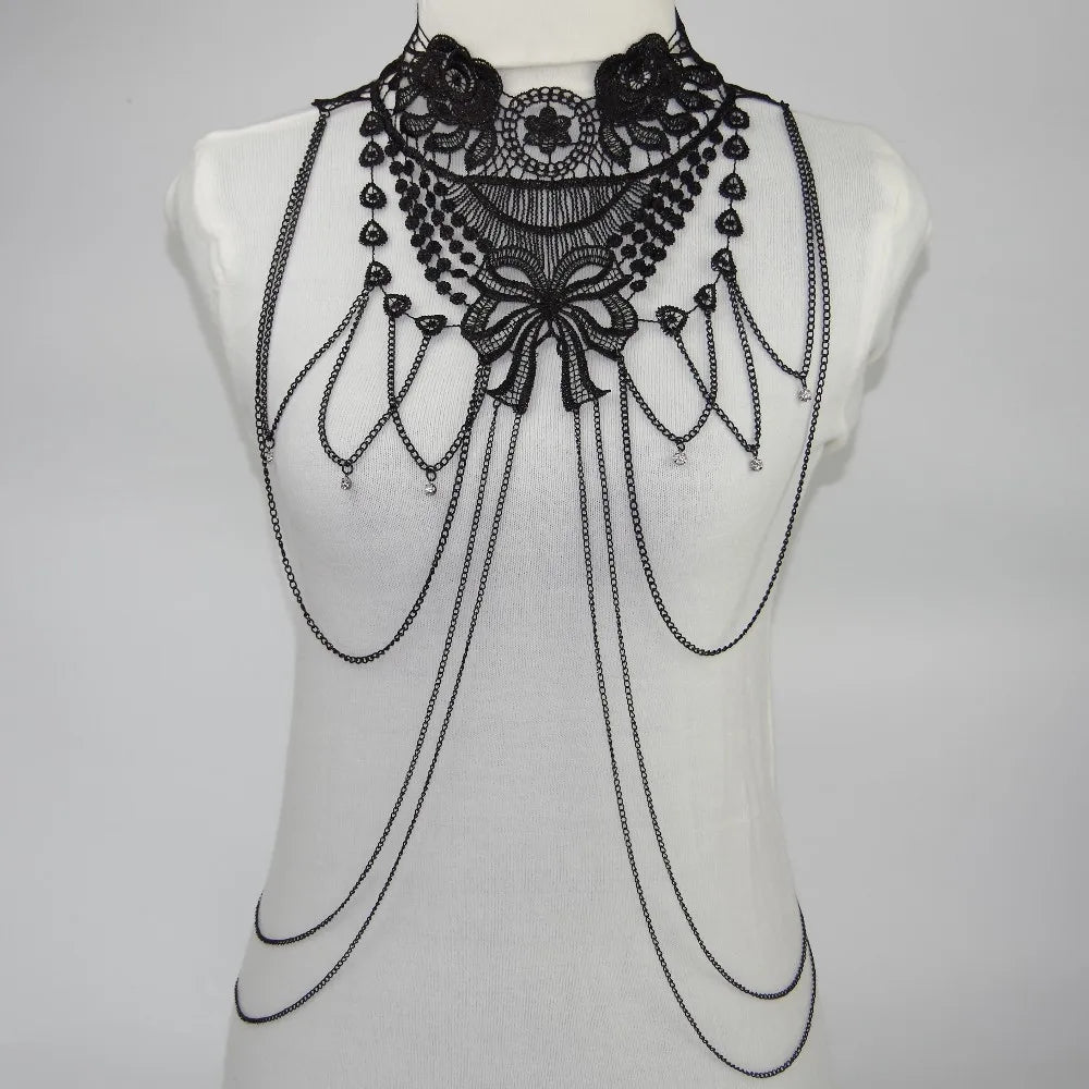 Black Lace Body Chain Goth Accessories