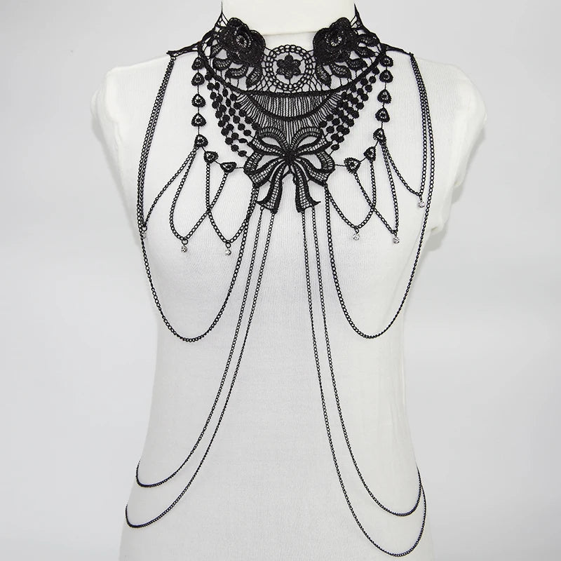 Black Lace Body Chain Goth Accessories