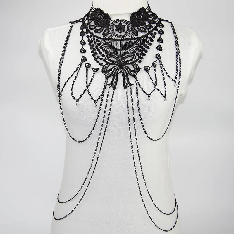 Black Lace Body Chain Goth Accessories