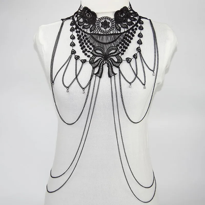 Black Lace Body Chain Goth Accessories