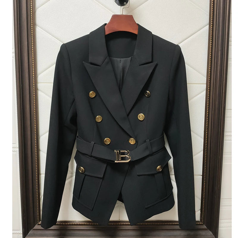 Luxury Quality Classic Office White Black Pocket Blazers