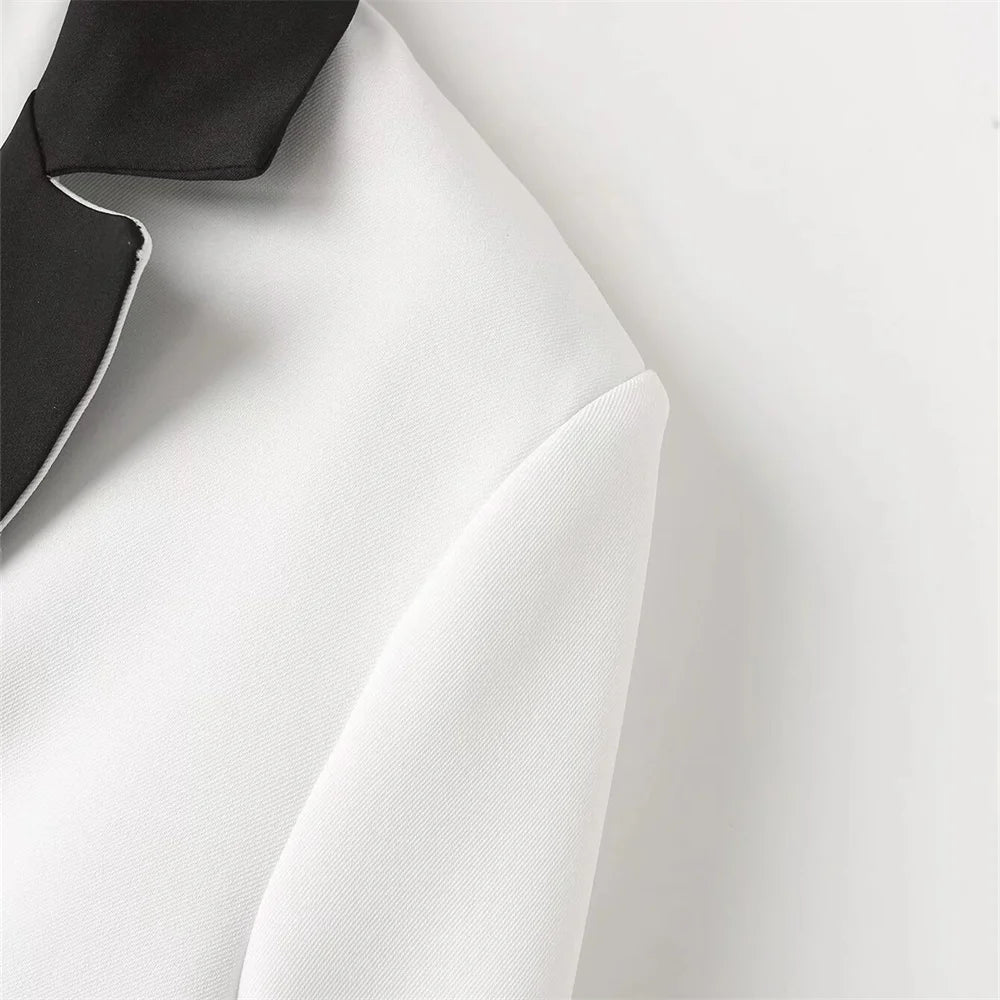 Casual Black and White Spliced Suit Coat