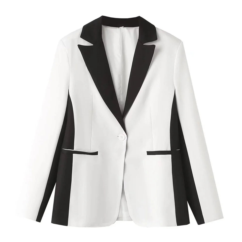 Casual Black and White Spliced Suit Coat