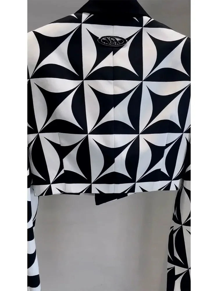 Women's Turn Down Collar Geometric Pattern Jacket