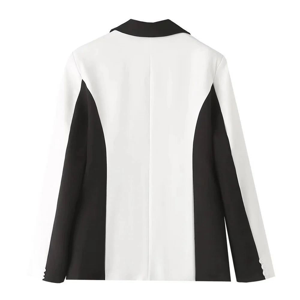 Casual Black and White Spliced Suit Coat