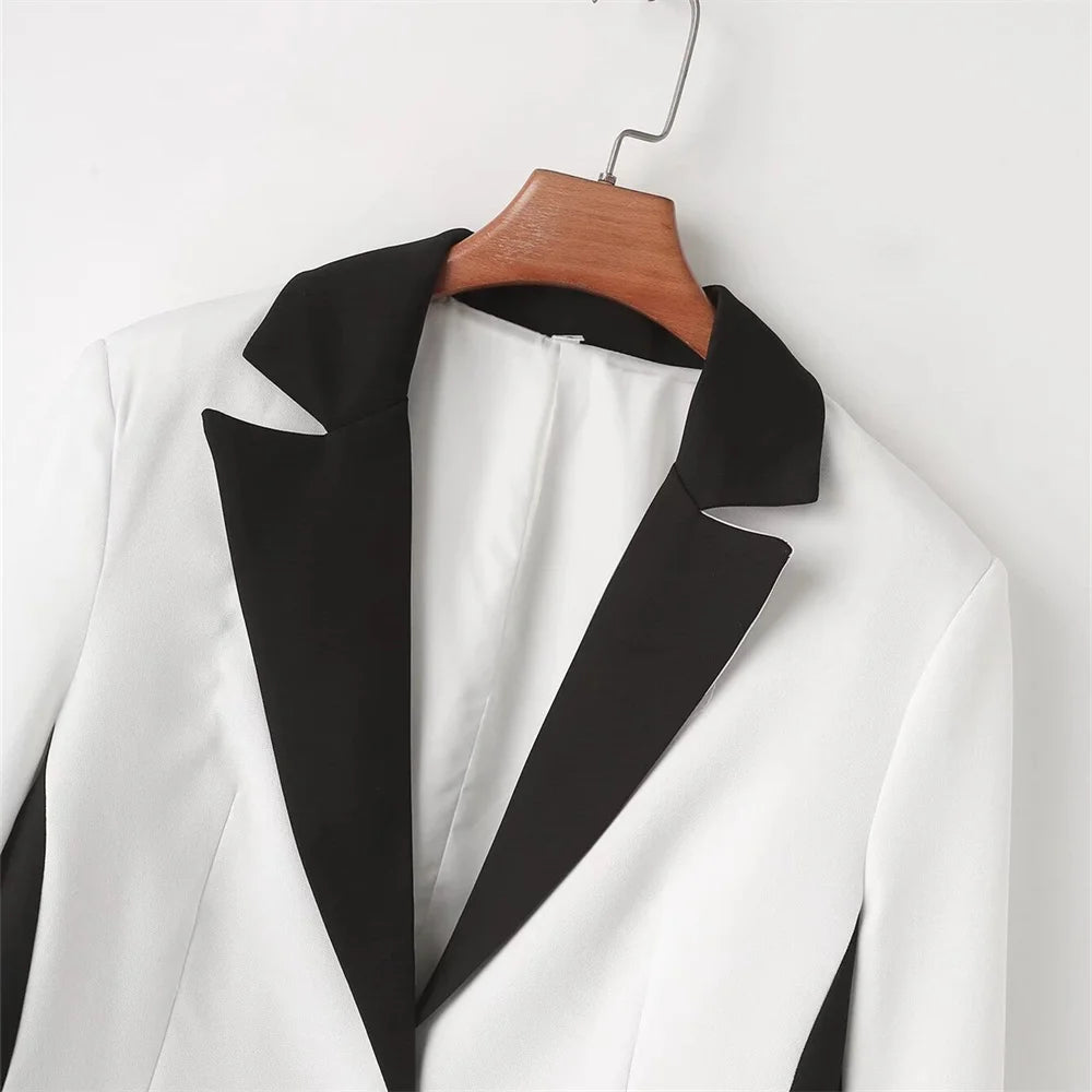 Casual Black and White Spliced Suit Coat