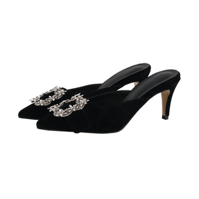 women's stiletto buckle rhinestone