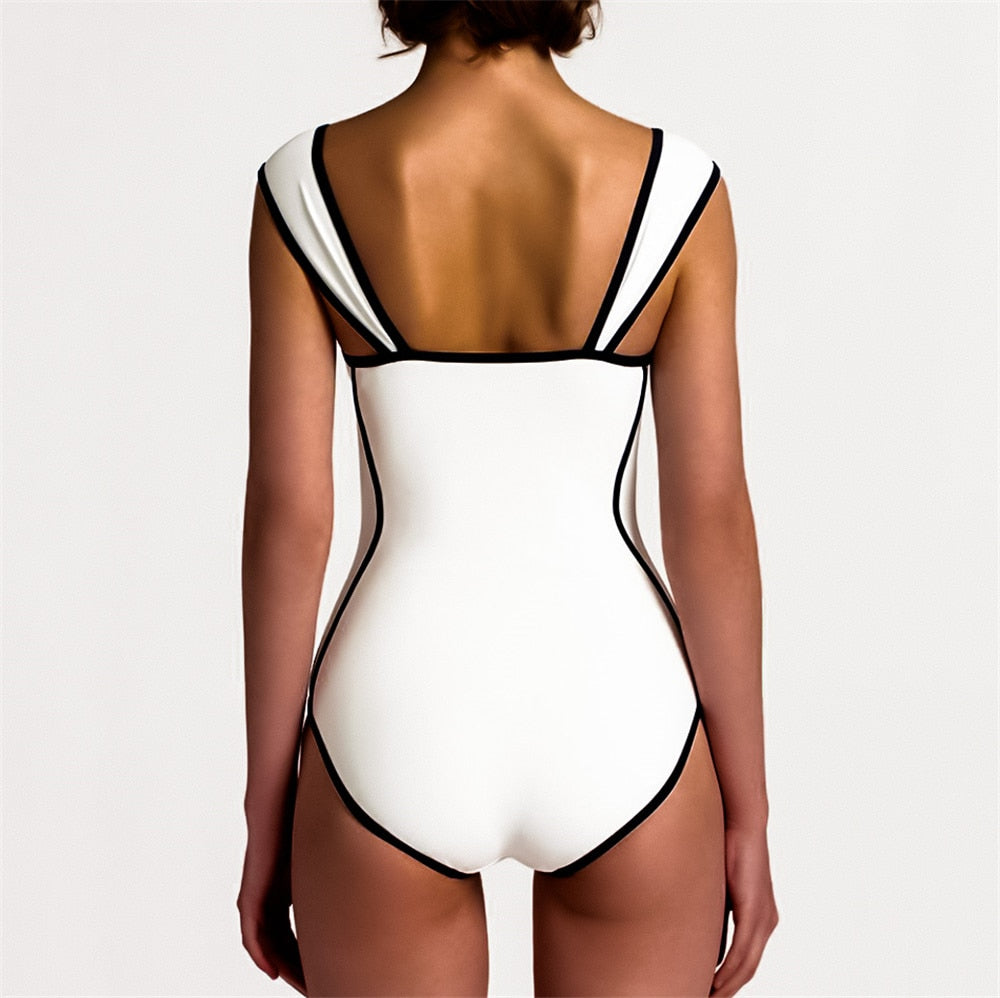 Sexy Retro Black White Striped Push Up Swimwear