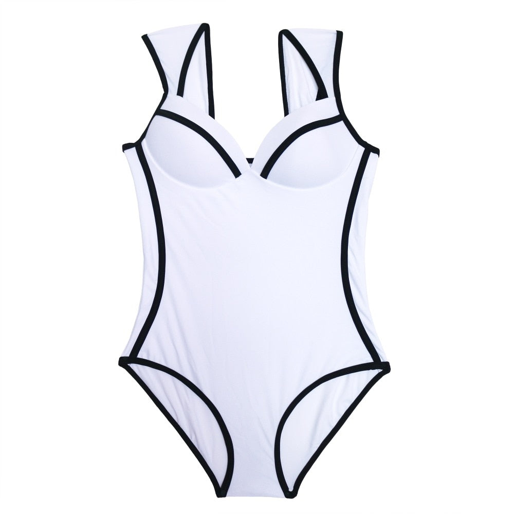 Sexy Retro Black White Striped Push Up Swimwear