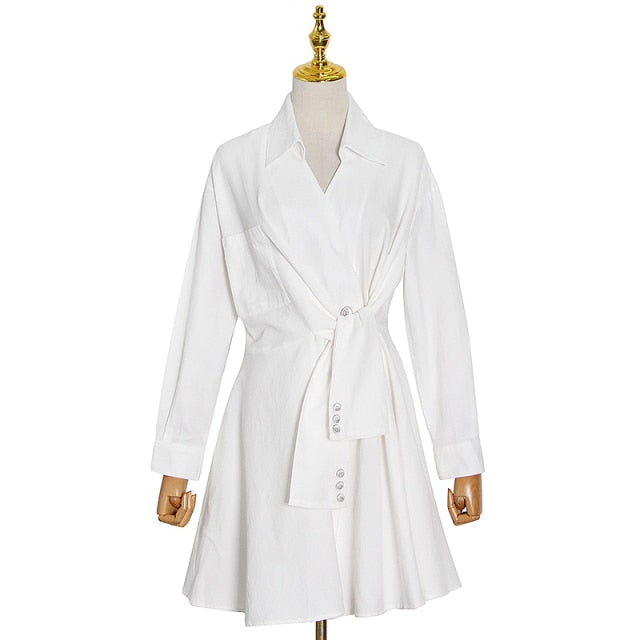White Elegant Ruched Dress