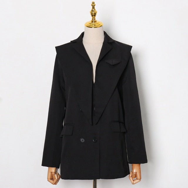 Solid Color Shoulder Pads Blazer