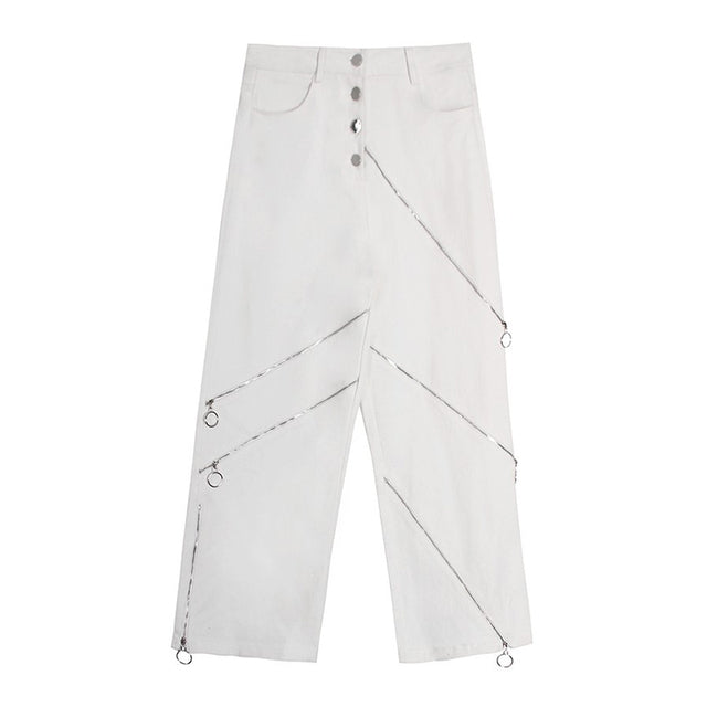 White Patchwork Zipper Cut Out