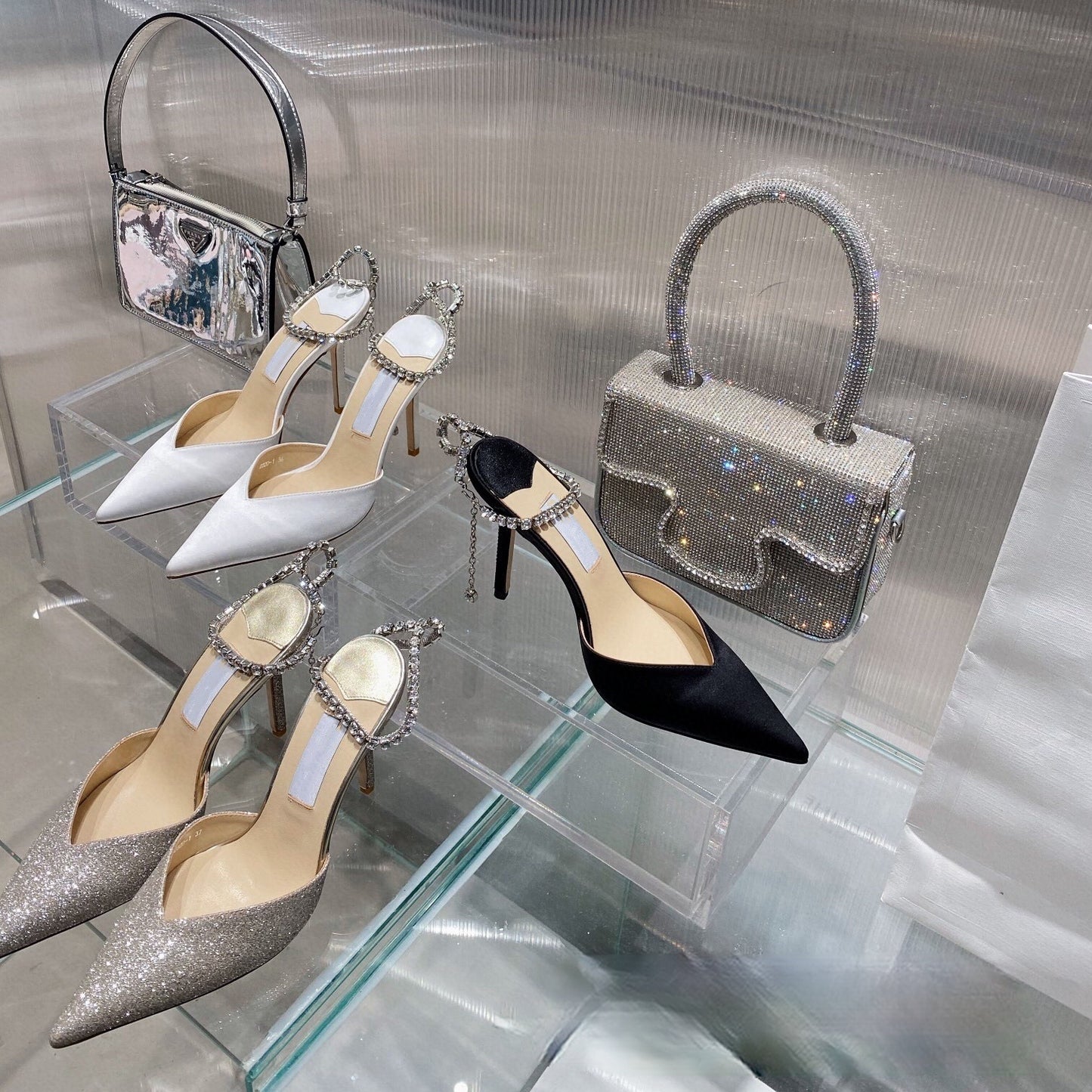Women's V Cut Closed Toe Strap Rhinestone Fashion Heels