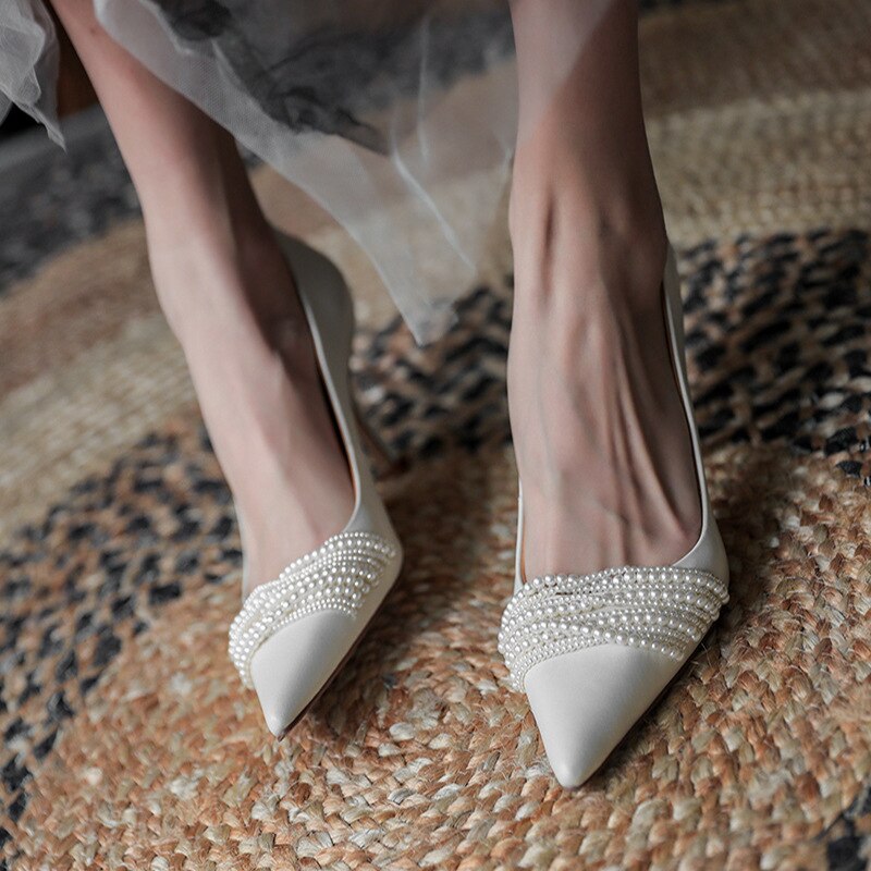 Women's Beaded Pointed High Heels