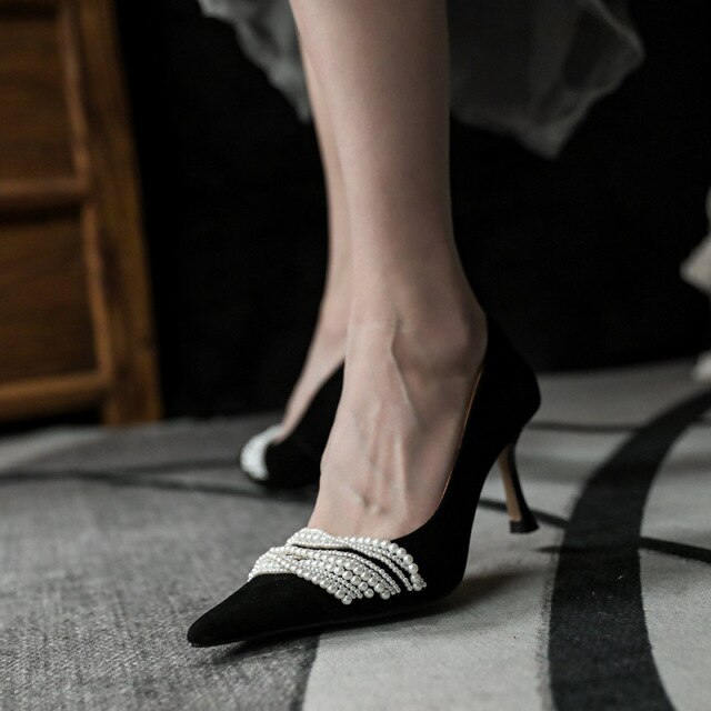 Women's Beaded Pointed High Heels