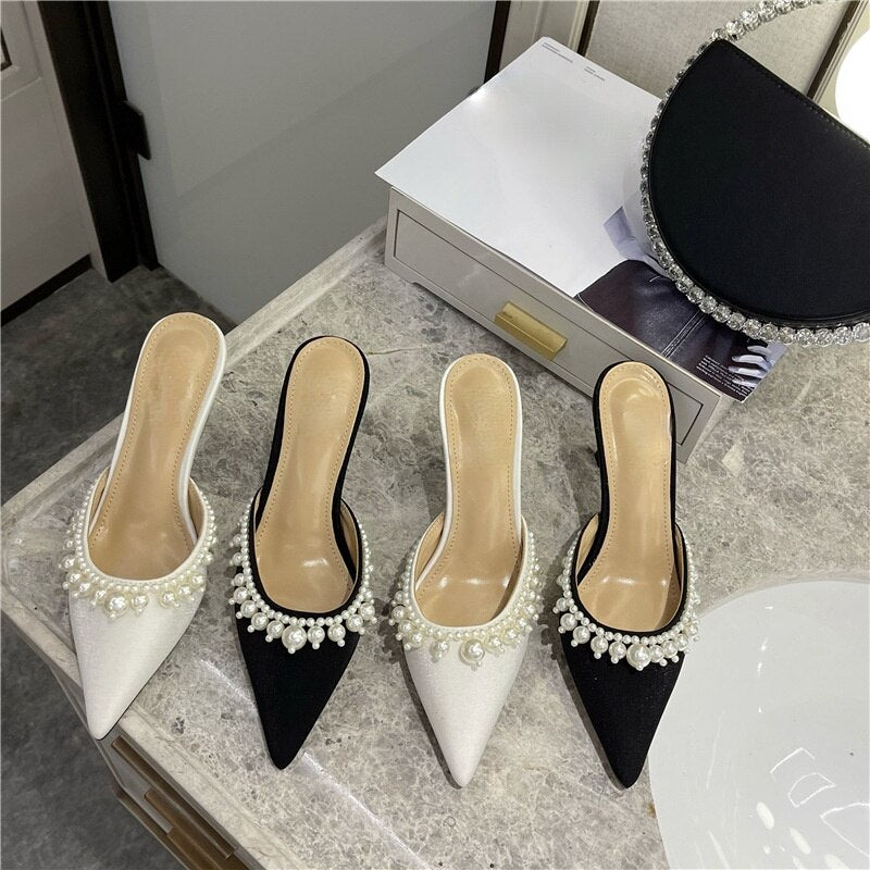 Fashion Beaded Pointed Low Heel