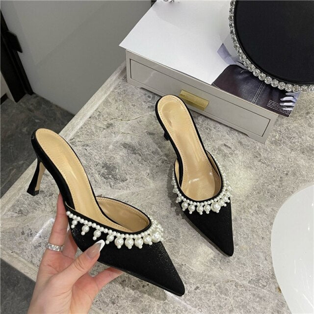 Fashion Beaded Pointed Low Heel