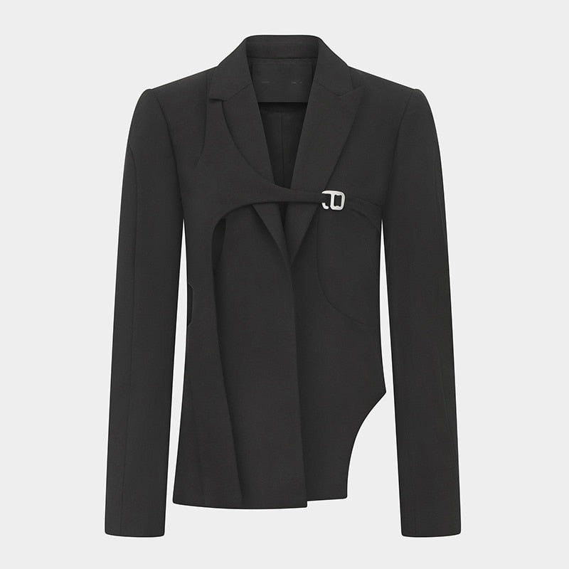 Casual Black Asymmetrical Female Blazer