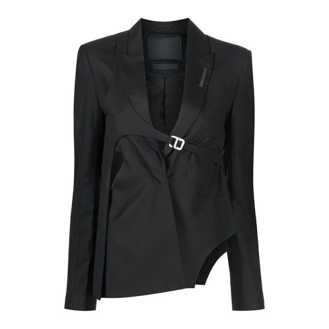 Casual Black Asymmetrical Female Blazer