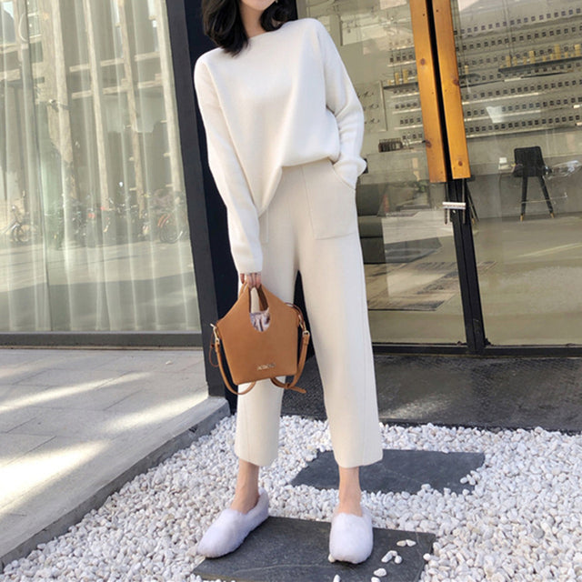 Autumn 2 Pieces Warm Knitted Tracksuit