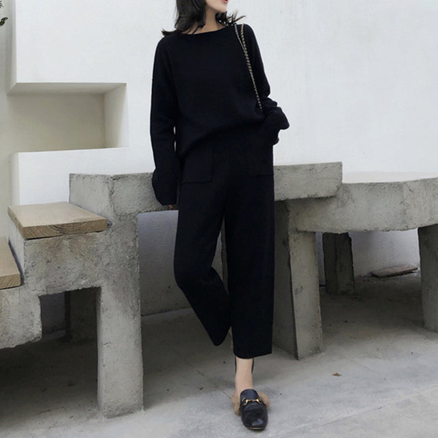 Autumn 2 Pieces Warm Knitted Tracksuit