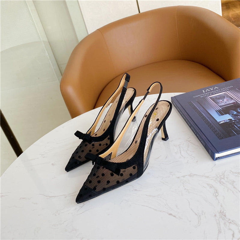 Polka Dot Mesh Pointed Heels