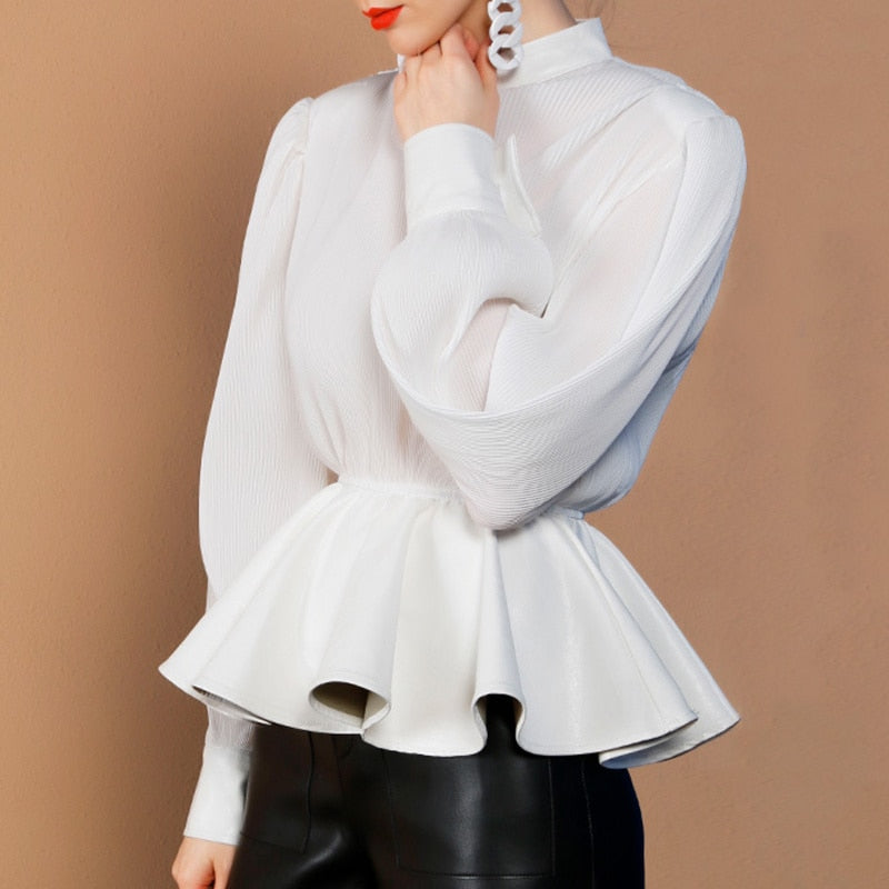 Black Casual Patchwork Ruffle Shirts
