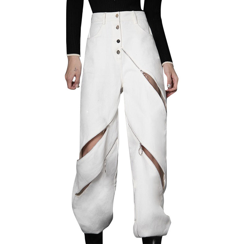 White Patchwork Zipper Cut Out