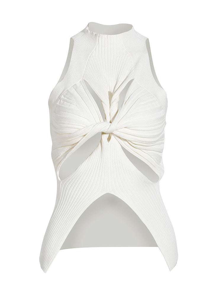 Round Collar Sleeveless Cut Out Minimalist Vests