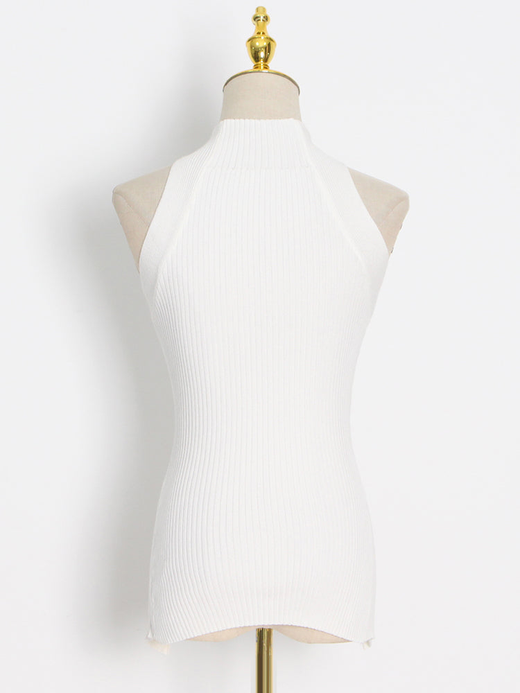 Round Collar Sleeveless Cut Out Minimalist Vests