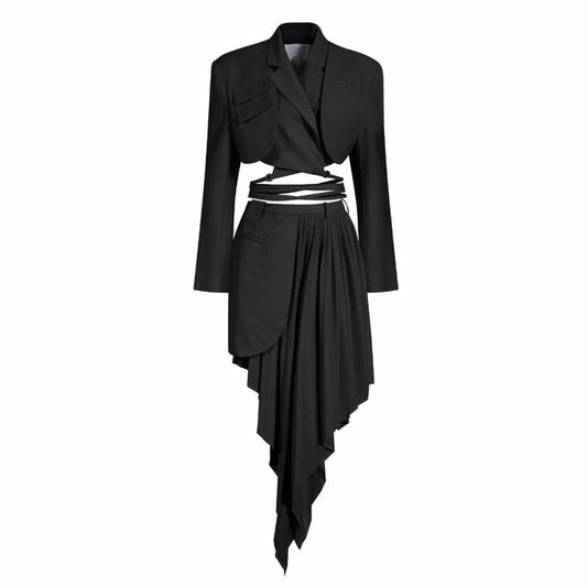 Irregular Two Piece Set.  High Waist Skirt Suit