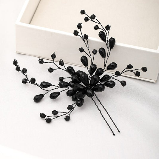 Hand made black  crystal hairpin